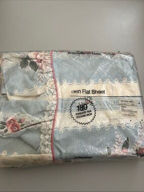 jcpenney Floral Lace-Trim Twin Flat Sheet in Light Blue, Cream and Pink